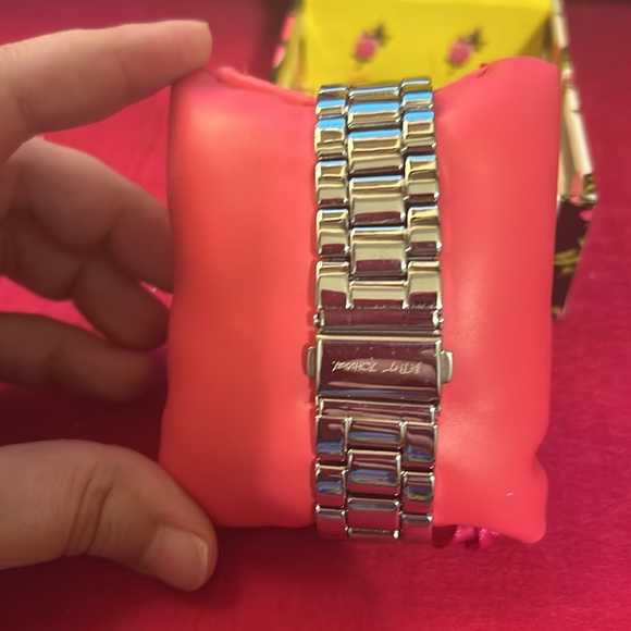 Betsy Johnson silver watch with rainbow numbers and rhinestones - Picture 3 of 4